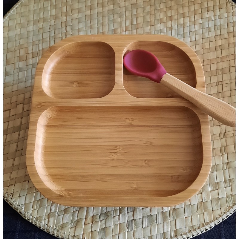 Set de repas pour bébé: Assiette à compartiments + cuillère